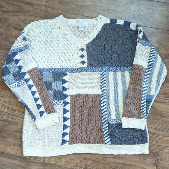 Vanity Sweaters - Patchwork Textured Knit Sweater